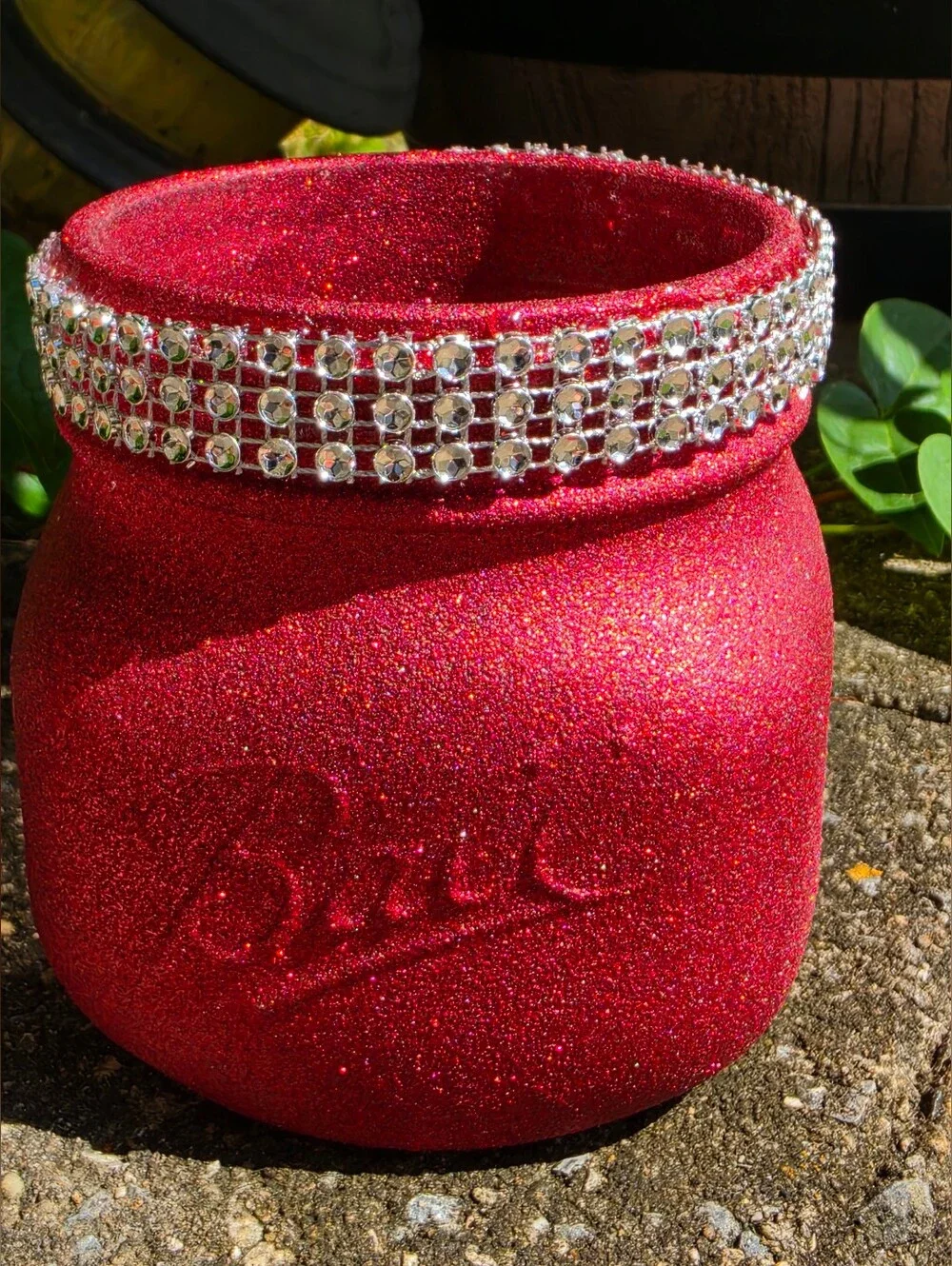 Red Glitter Bling Rhinestone Pint Widemouth Mason Jar for Wedding Centerpiece
